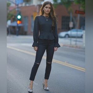 The Drop x Paola Alberdi Cut Out Back Peplum Waist Blouse Top Tencel size Small